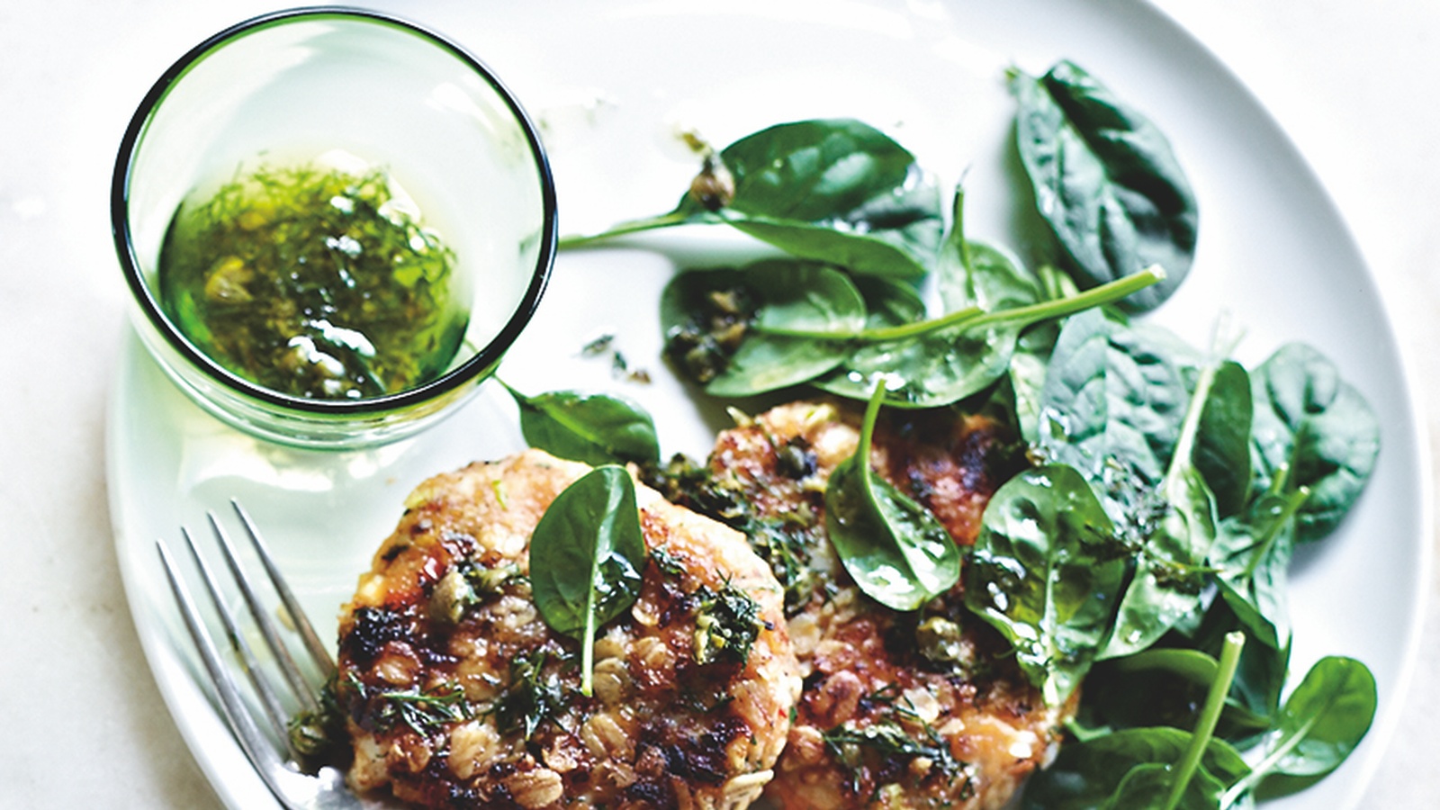 Fish And Sweet Potato Cakes With Dill Dressing