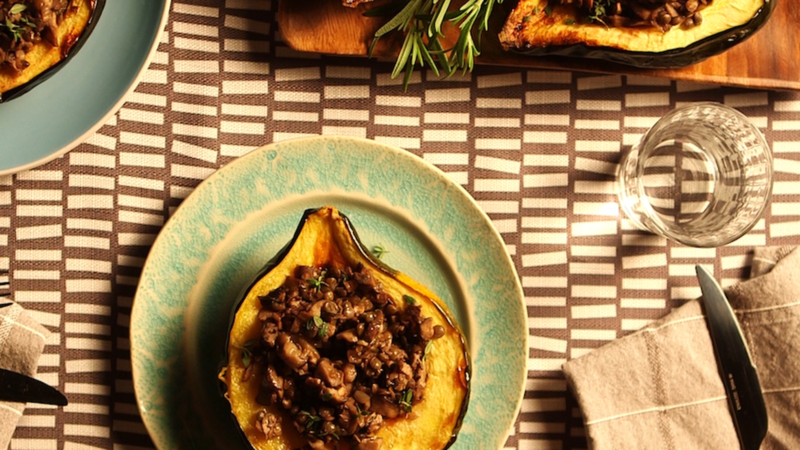 Lentil And Mushroom Stuffed Acorn Squash