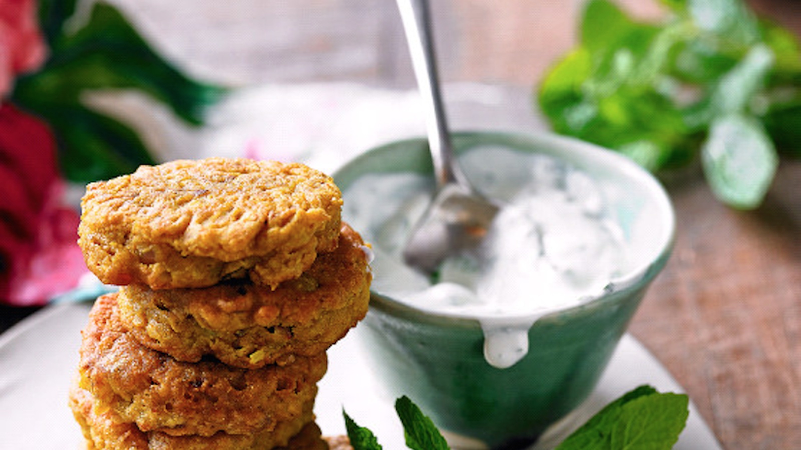 Onion Bhajis With Minted Raita (Recipe)