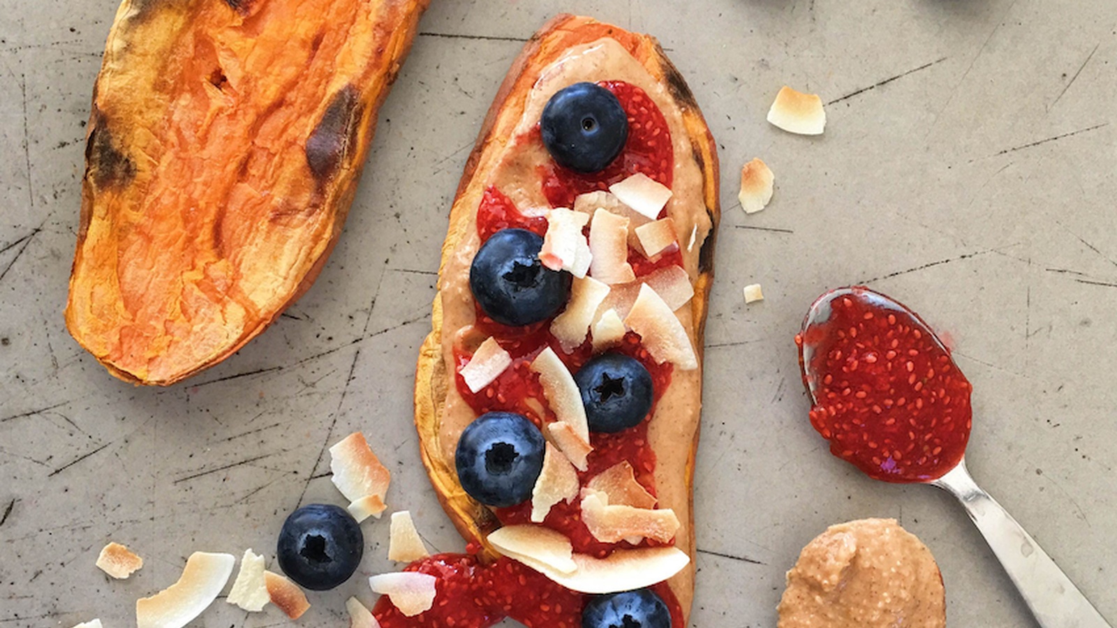 Sweet Potato Toast with Nut Butter and Berry Chia Jam