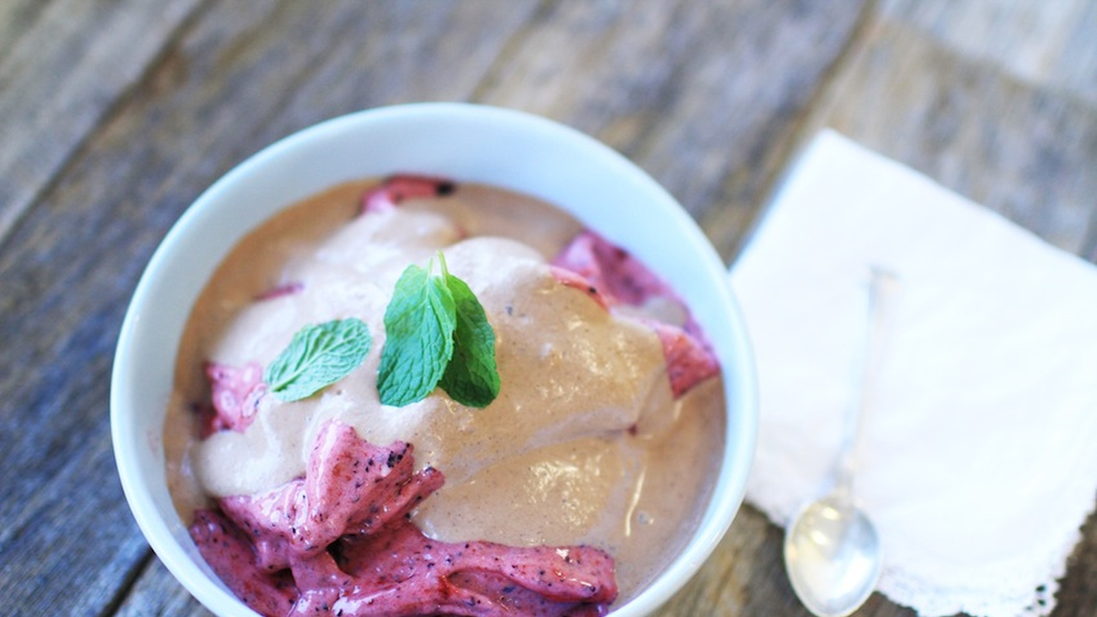 Berry Ice Cream with Chocolate Sauce