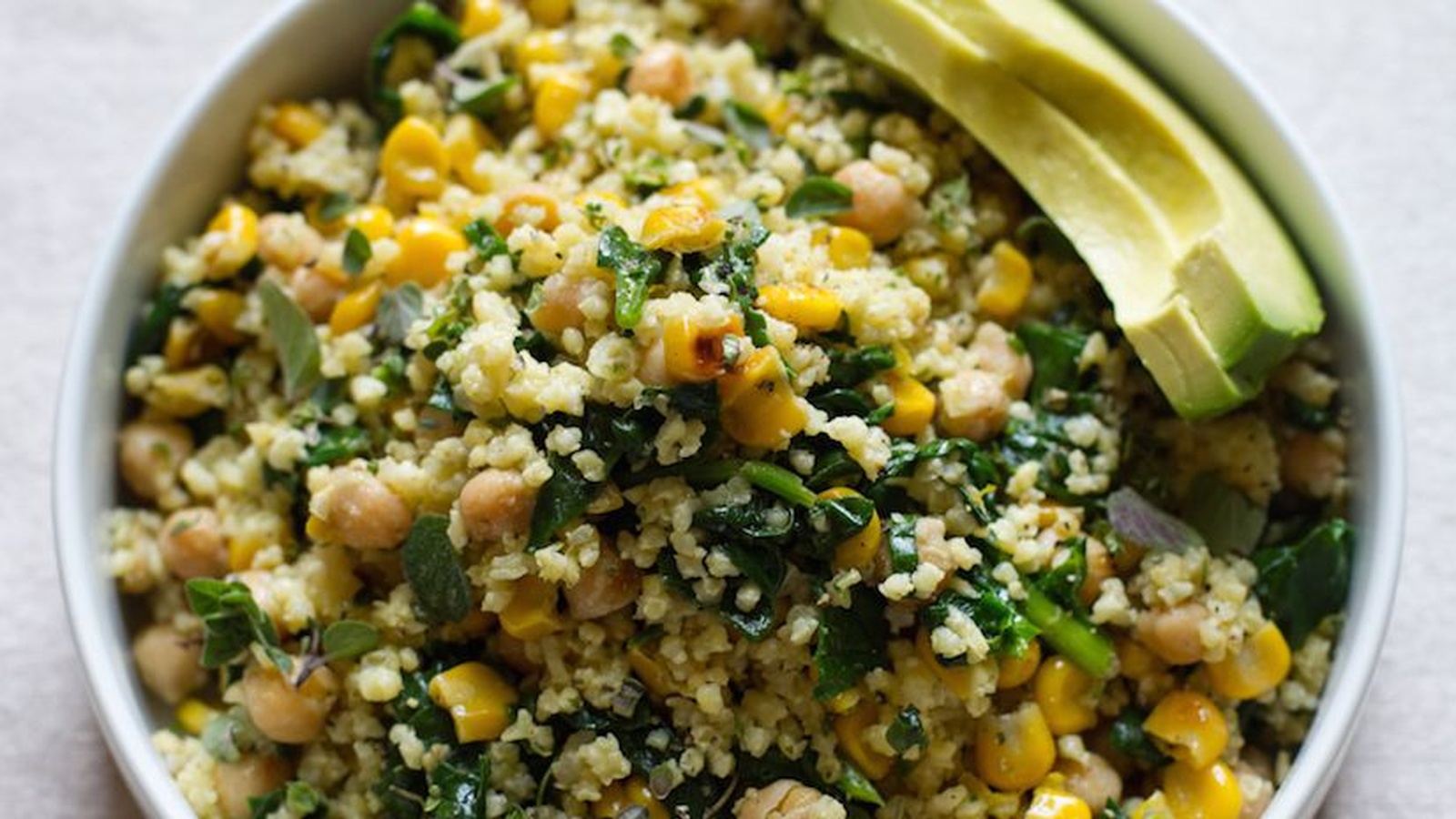 Lemony Millet Salad With Chickpeas, Corn & Spinach (Recipe)