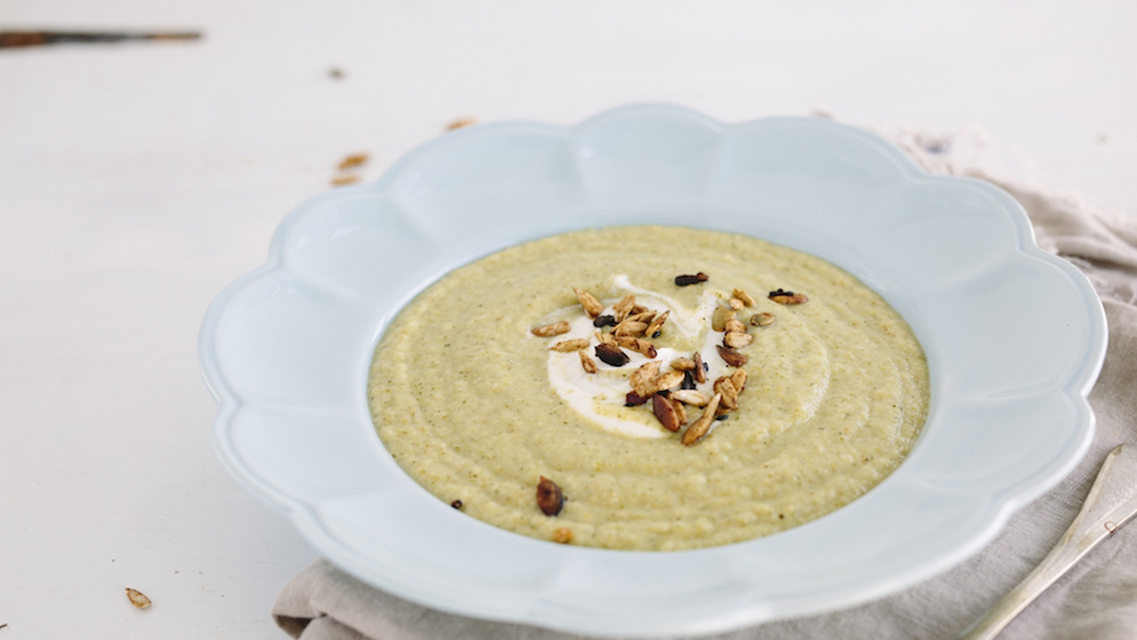 Broccoli Rabe Soup With Crunchy Spiced Seeds