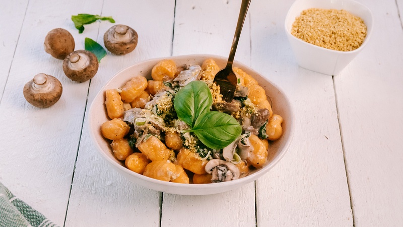 Sweet Potato Gnocchi with Creamy Garlic Mushroom Sauce