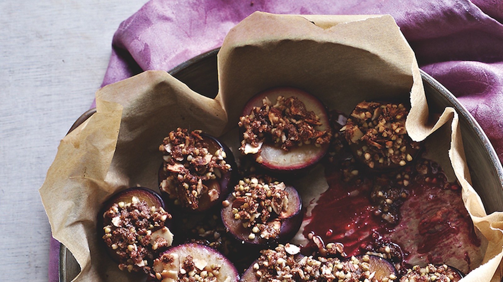 Baked Plums With Almonds And Buckwheat