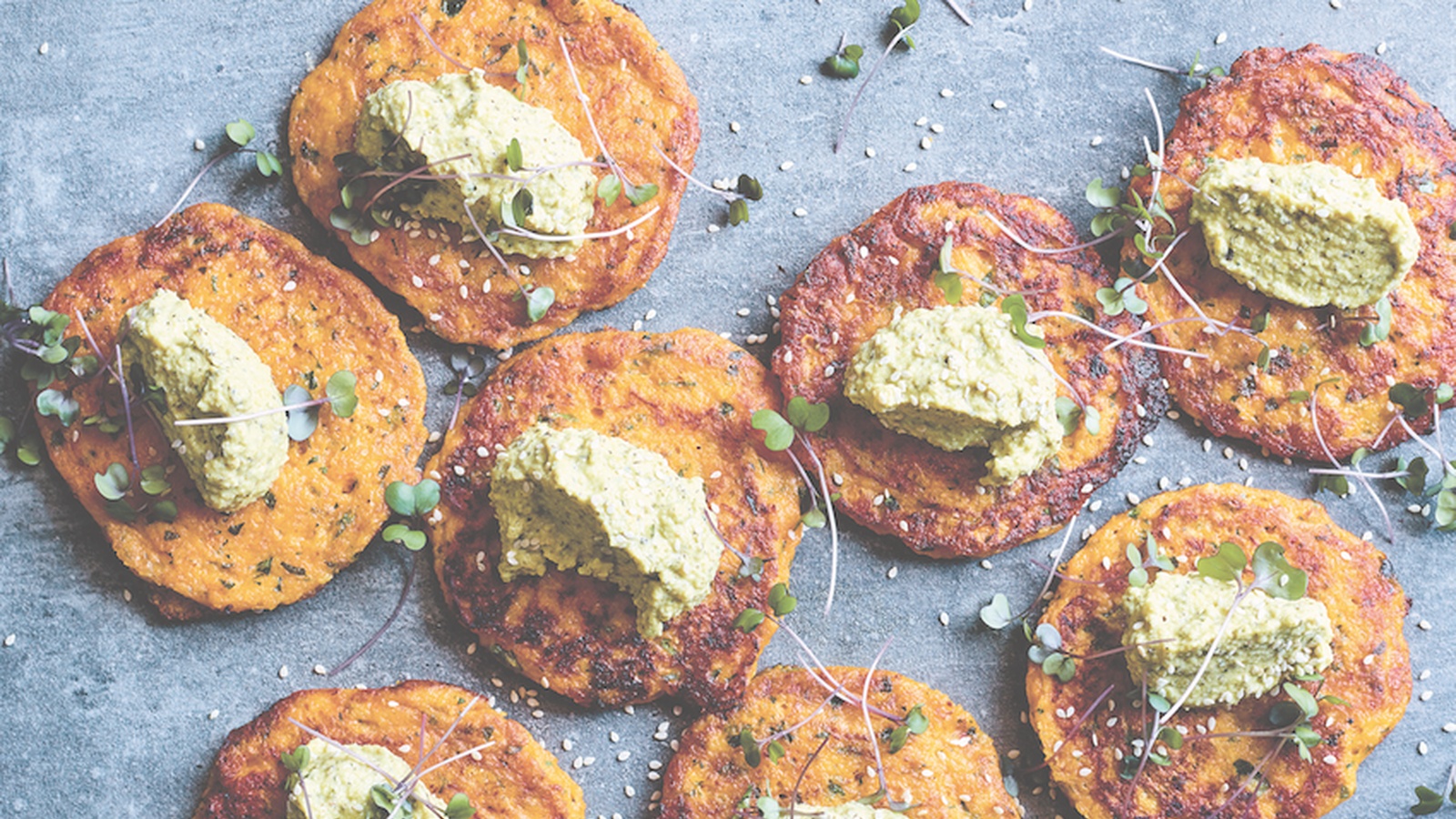 Pumpkin Fritters with Zucchini Hummus