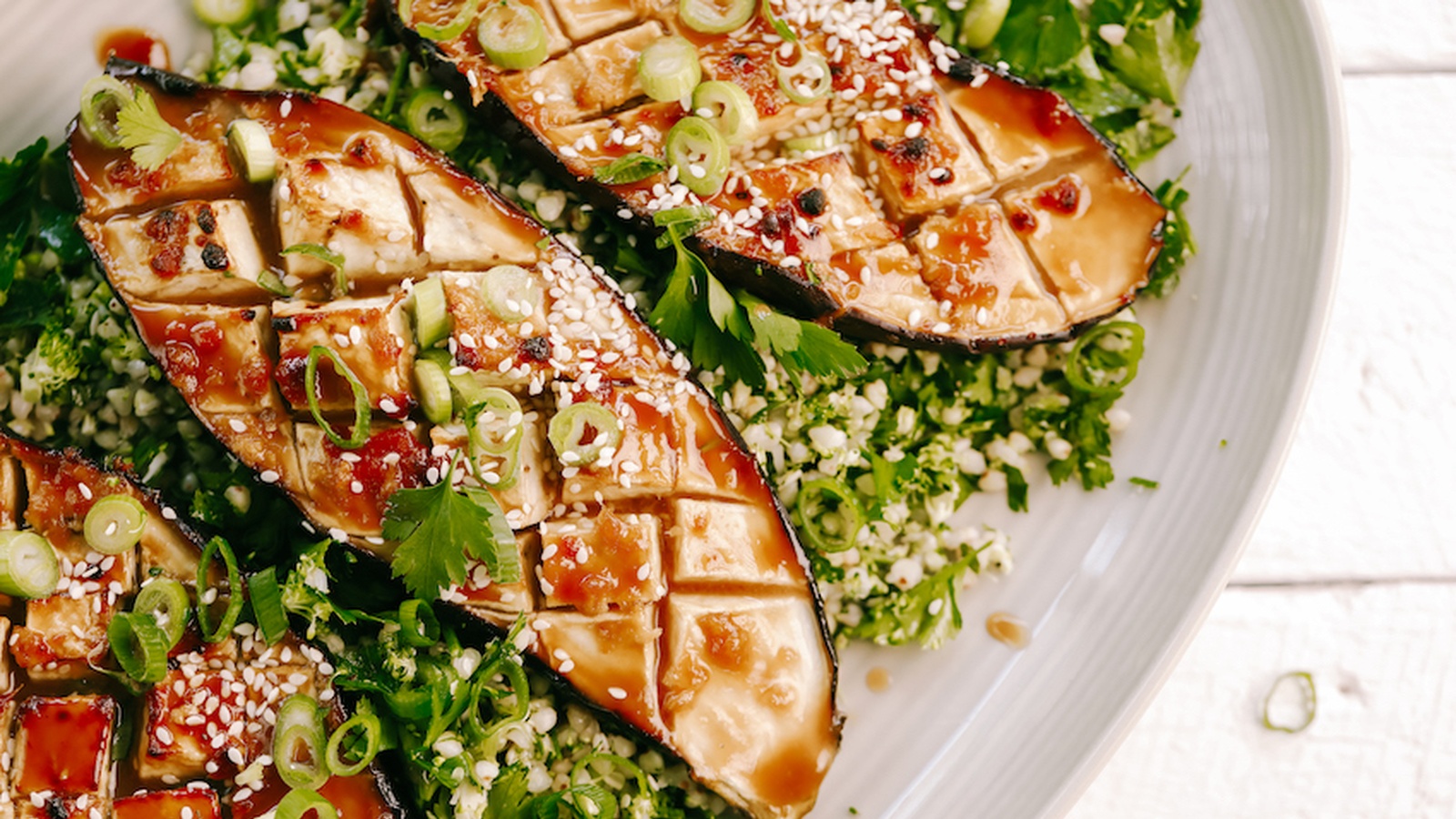 Miso Eggplant with Buckwheat Tabbouleh