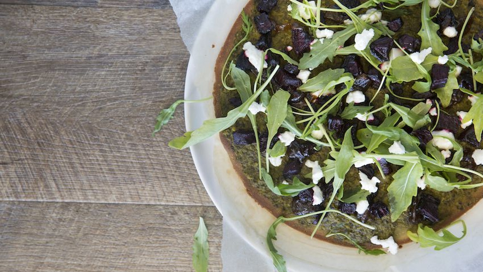 Quinoa Pizza With Balsamic Beets, Caramelized Onion & Goats Cheese