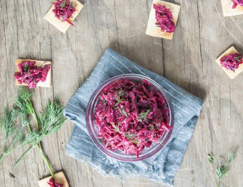 Beet Tzatziki with Garlicky Almond Meal Crackers (Recipe) | FOOD MATTERS®