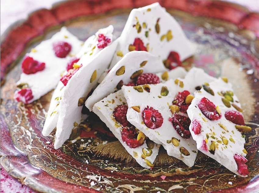 Raw Food That Matters For Your Health And Wellness-Coconut Bark With Rosewater, Pistachios and Raspberries