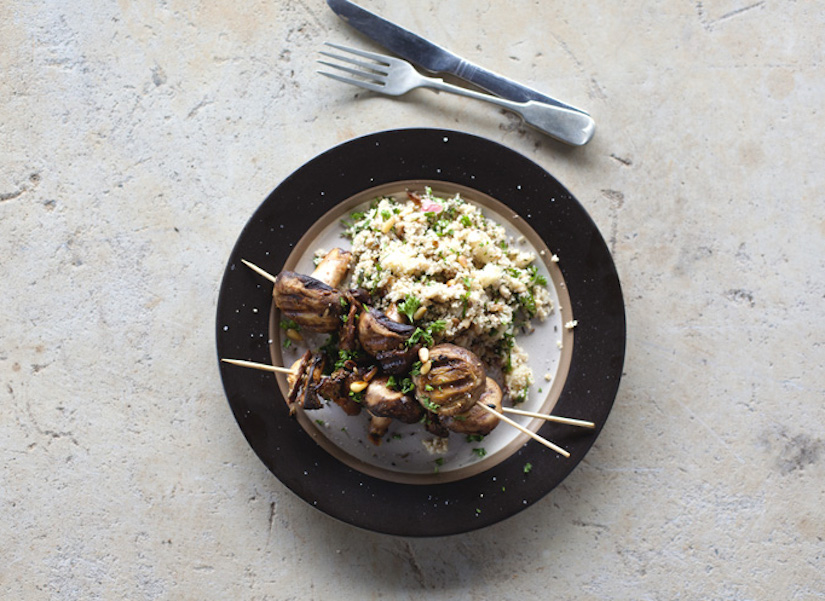 Grilled Mushrooms With Pine Nut & Apple Burghul Salad (Recipe) | FOOD MATTERS®