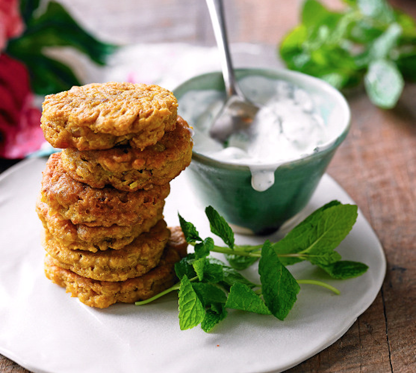 Onion Bhajis With Minted Raita (Recipe) | FOOD MATTERS®