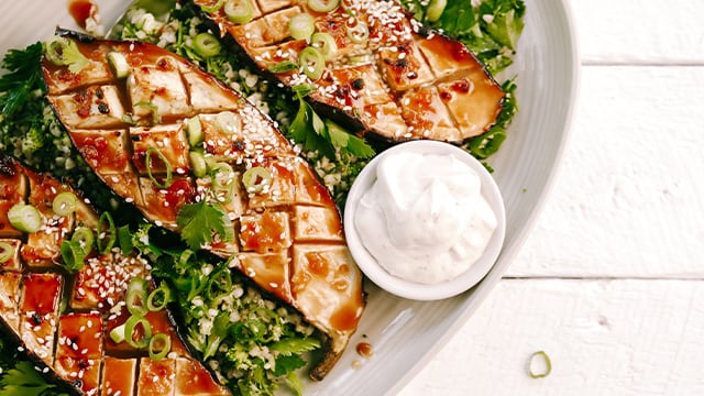 Miso Eggplant with Buckwheat Tabbouleh