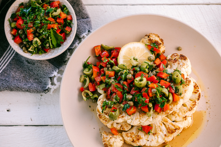 Cauliflower Steaks with Red Peppers & Capers | FOOD MATTERS®