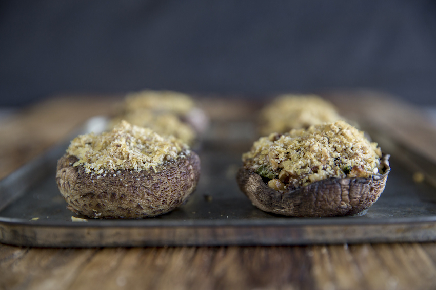 Basil & Walnut Stuffed Mushrooms With Almond Crumb | FOOD MATTERS®