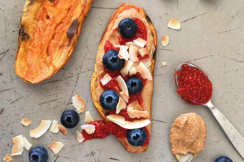 Sweet Potato Toast with Nut Butter and Berry Chia Jam | FOOD MATTERS®