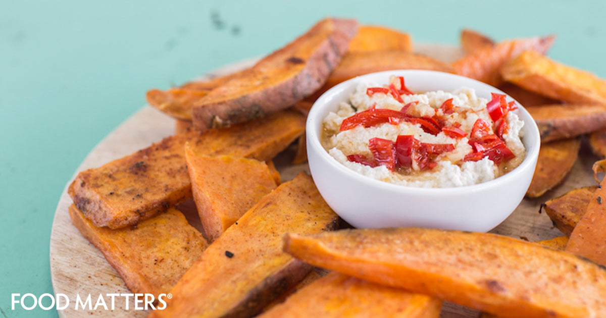 Sweet Chili Cashew Dip With Sweet Potato Chips FOOD MATTERS®